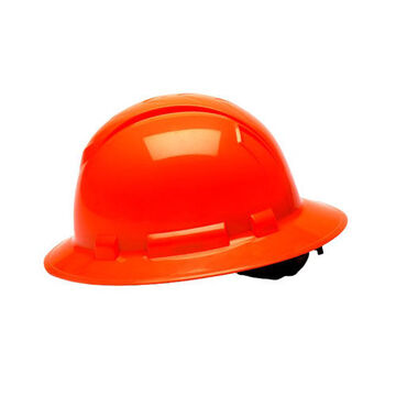 Full Brim Hard Hat, 6-1/2 to 8 in Hat, High Visibility Orange, ABS, Ratchet 4-Point Suspension, Class C, E, G