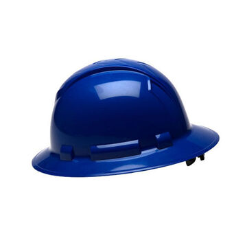 Full Brim Hard Hat, 6-1/2 to 8 in Hat, Blue, ABS, Ratchet 4-Point Suspension, Class C, E, G