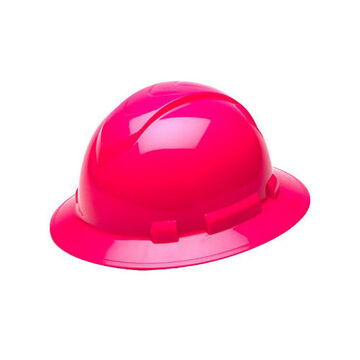 Full Brim Hard Hat, 6-1/2 to 8 in Hat, High Visibility Pink, ABS, Ratchet 4-Point Suspension, Class C, E, G
