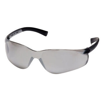 Safety Glasses, 137.5 mm wd, 154 mm lg, 2.3 mm thk, Medium, Anti-Scratch, Silver Mirror, Frameless, Black