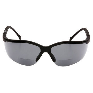 Safety Reader Eyewear, 1.5 Magnification, 142 mm wd, 150 to 163 mm lg, 2.2 mm thk, Anti-Scratch, Gray, Half Frame