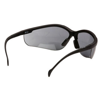 Safety Reader Eyewear, 2.0 Magnification, 142 mm wd, 150 to 163 mm lg, 2.2 mm thk, Anti-Scratch, Gray, Half Frame