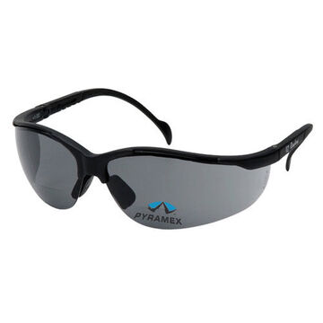 Safety Reader Eyewear, 2.5 Magnification, 142 mm wd, 150 to 163 mm lg, 2.2 mm thk, Anti-Scratch, Gray, Half Frame