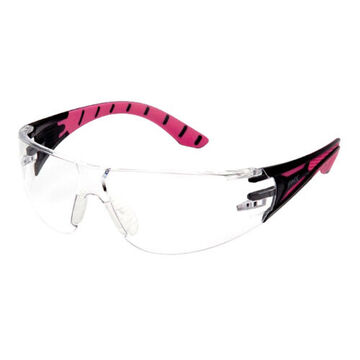 lunettes de protection, 124.7 mm largeur, 164 mm longueur, 1.8 mm d'épaisseur, Anti-Scratch, Clear, Black/Rose
