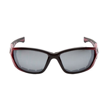 Safety Glasses, 136.3 Mm Wd, 166 Mm Lg, 2 Mm Thk, Silver Mirror, Red