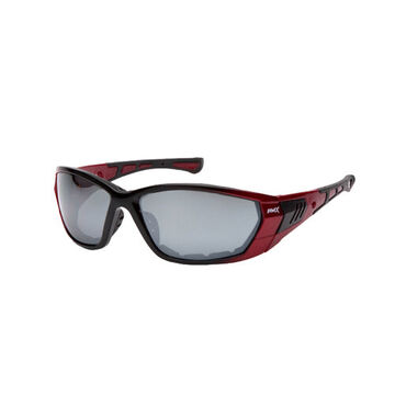 Safety Glasses, 136.3 Mm Wd, 166 Mm Lg, 2 Mm Thk, Silver Mirror, Red