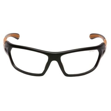Safety Glasses, 136 mm wd, 135 mm lg, 2 mm thk, Medium, Anti-Scratch, Clear, Black/Tan