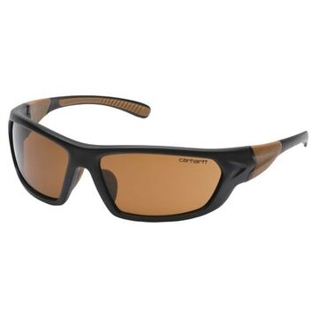 Safety Glasses, 137 mm wd, 135 mm lg, 2 mm thk, Medium, Anti-Scratch, Sandstone Bronze, Black/Tan