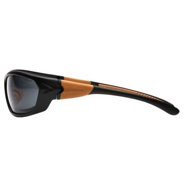 Safety Glasses, 137 mm wd, 135 mm lg, 2 mm thk, Medium, Anti-Scratch, Gray, Black/Tan
