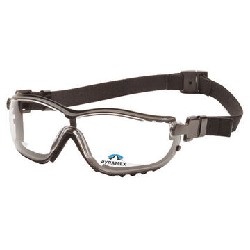 Safety Glasses, 143 mm wd, 81 mm lg, 2.1 mm thk, H2X Anti-Fog, Clear, Vented Frame, Black