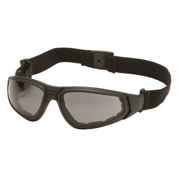 Safety Glasses, 136.5 mm wd, 163 mm lg, 2.3 mm thk, Universal, Anti-Fog/Anti-Scratch/Anti-Reflective, Gray, OTG Frame, Black