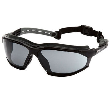 Adjustable Safety Glasses, 134 mm wd, 173 mm lg, 2.3 mm thk, Anti-Fog, Scratch-Resistant, Gray, Full Frame, Black