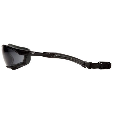 Adjustable Safety Glasses, 134 mm wd, 173 mm lg, 2.3 mm thk, Anti-Fog, Scratch-Resistant, Gray, Full Frame, Black