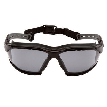 Adjustable Safety Glasses, 134 mm wd, 173 mm lg, 2.3 mm thk, Anti-Fog, Scratch-Resistant, Gray, Full Frame, Black