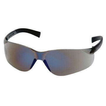 Dark Tinted Safety Glasses, 128 mm wd, 144 mm lg, 2.3 mm thk, Medium, Anti-Scratch, Blue Mirror, Frameless, Blue
