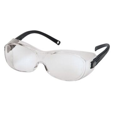 Safety Glasses, 5-3/8 in wd,1-3/4 in ht, H2X Anti-Fog, Clear, Frameless, Black