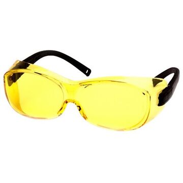 Safety Glasses, 137 mm wd, 44 mm ht, Anti-Scratch, Amber, Black