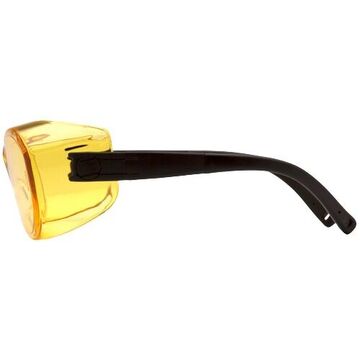 Safety Glasses, 137 mm wd, 44 mm ht, Anti-Scratch, Amber, Black
