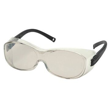 Safety Glasses, 148 mm wd, 152 to 166 mm lg, 2.03 mm thk, Medium, Anti-Scratch, I/O Mirror, Frameless, Black