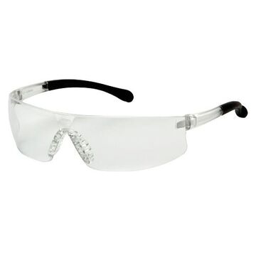 Safety Glasses, 136 mm wd, 158 mm lg, 2.4 mm thk, Medium, Anti-Scratch, Clear, Frameless, Black