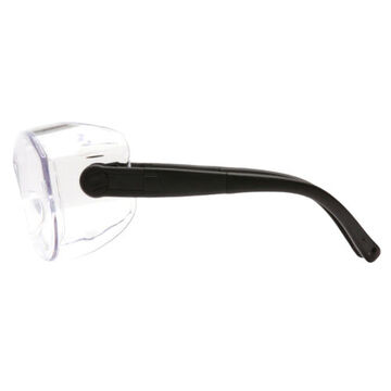 Safety Glasses, 49 mm wd, 151 mm lg, 2.03 mm thk, Anti-Scratch, Clear, Frameless, Black