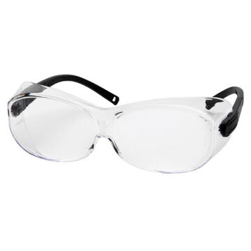 Safety Glasses, 49 mm wd, 151 mm lg, 2.03 mm thk, Anti-Scratch, Clear, Frameless, Black