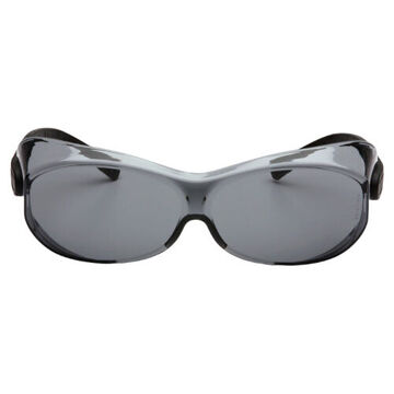 Safety Glasses, 49 mm wd, 151 mm lg, 2.03 mm thk, Anti-Scratch, Gray, Frameless, Black