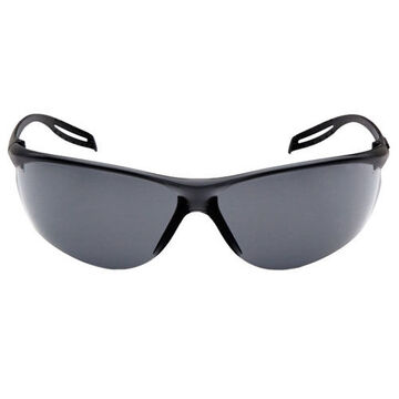 Safety Glasses, 135 mm wd, 151 mm lg, 1.6 mm thk, Anti-Scratch, Gray, Frameless, Black