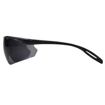 Safety Glasses, 135 mm wd, 151 mm lg, 1.6 mm thk, Anti-Scratch, Gray, Frameless, Black