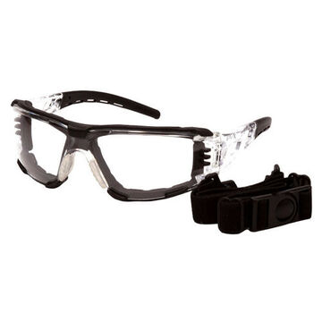Safety Glasses, 129 mm wd, 160.8 mm lg, 1.95 mm thk, Universal, H2MAX Anti-Fog, Clear, Wraparound Frame, Black