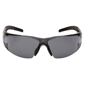 Safety Glasses, 129 mm wd, 160.8 mm lg, 1.95 mm thk, Universal, Gray, Wraparound Frame, Black