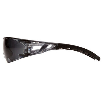Safety Glasses, 129 mm wd, 160.8 mm lg, 1.95 mm thk, Universal, Gray, Wraparound Frame, Black