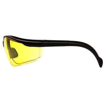 Safety Glasses, 142 mm wd, 150 to 163 mm lg, 2.2 mm thk, Anti-Scratch, Amber, Half Frame, Black