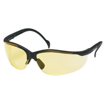Safety Glasses, 142 mm wd, 150 to 163 mm lg, 2.2 mm thk, Anti-Scratch, Amber, Half Frame, Black