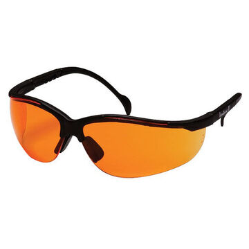 Safety Glasses, 142 mm wd, 150 to 163 mm lg, 2.2 mm thk, Anti-Scratch, Orange, Half Frame, Black
