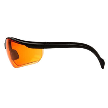 Safety Glasses, 142 mm wd, 150 to 163 mm lg, 2.2 mm thk, Anti-Scratch, Orange, Half Frame, Black
