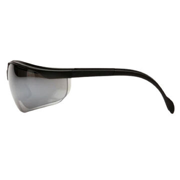 Safety Glasses, 142 mm wd, 150 to 163 mm lg, 2.2 mm thk, Anti-Scratch, Silver Mirror, Half Frame, Black