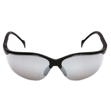 Safety Glasses, 142 mm wd, 150 to 163 mm lg, 2.2 mm thk, Anti-Scratch, Silver Mirror, Half Frame, Black