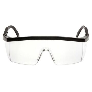 Safety Glasses, 149 mm wd, 85 mm lg, 2 mm thk, Medium, Anti-Scratch, Clear, Half Frame, Black
