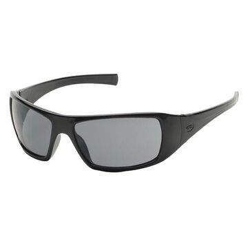 Safety Glasses, 131 mm wd, 163.5 mm lg, 2.3 mm thk, Medium, Polarized, Gray, Full Frame, Black