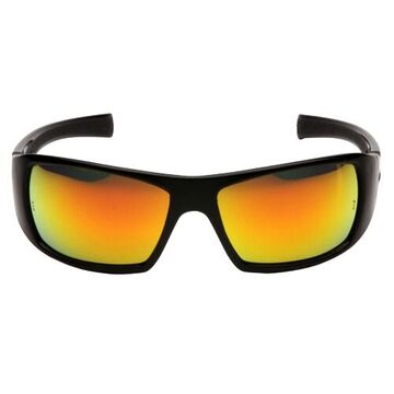 Safety Glasses, 131 mm wd, 163.5 mm lg, 2.3 mm thk, Medium, Anti-Scratch, Ice Orange Mirror, Full Frame, Black