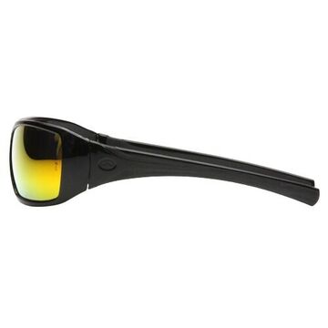 Safety Glasses, 131 mm wd, 163.5 mm lg, 2.3 mm thk, Medium, Anti-Scratch, Ice Orange Mirror, Full Frame, Black