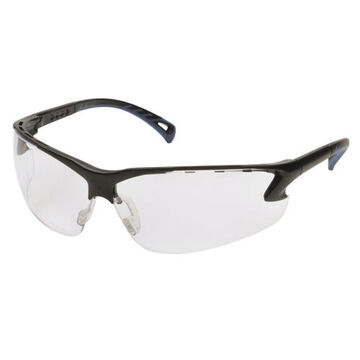 Safety Glasses, 139.4 mm wd, 150 to 163 mm lg, 2.3 mm thk, Medium, H2X Anti-Fog, Clear, Vented Frame, Black