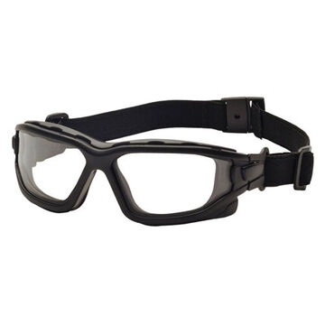 Safety Glasses, 144 mm wd, 160 mm lg, 1.8 mm thk, Anti-Fog, Clear, Vented Frame, Black
