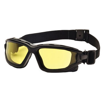 Safety Glasses, 165 mm wd, 165 mm lg, 1.8 mm thk, Anti-Fog, Amber, Vented Frame, Black