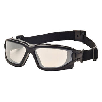 Safety Glasses, 144 mm wd, 160 mm lg, 1.8 mm thk, Anti-Fog, I/O Mirror, Vented Frame, Black