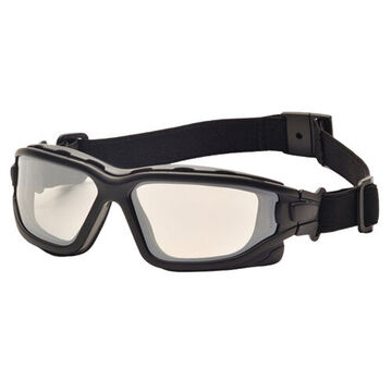 Safety Glasses, 165 mm wd, 165 mm lg, 1.8 mm thk, Anti-Fog, I/O Mirror, Vented Frame, Black