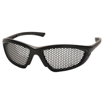Safety Glasses, 140 mm wd, 162 mm lg, 0.5 mm thk, Anti-Scratch, Black, Full Frame, Black