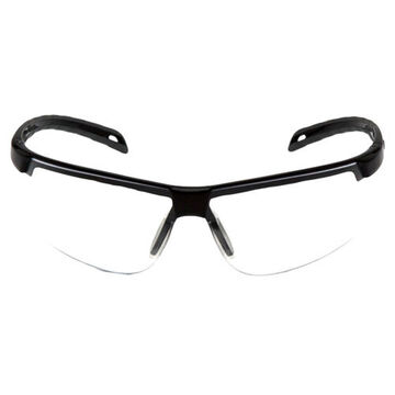 Safety Glasses, 134.3 mm wd, 163.5 mm lg, 1.8 mm thk, Anti-Fog, Clear, Half Frame, Black