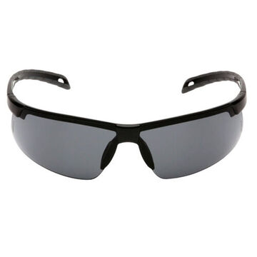 Safety Glasses, 134.3 mm wd, 163.5 mm lg, 1.8 mm thk, Anti-Fog, Gray, Half Frame, Black